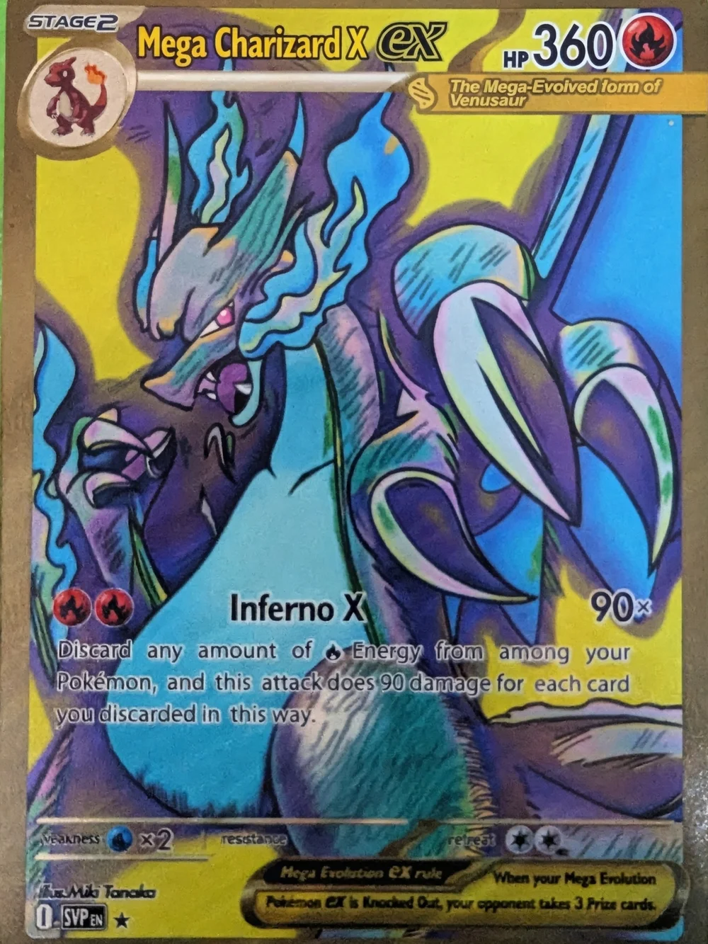 Mega Charizard X EX Holographic FAN ART Card - Blue & Purple Art